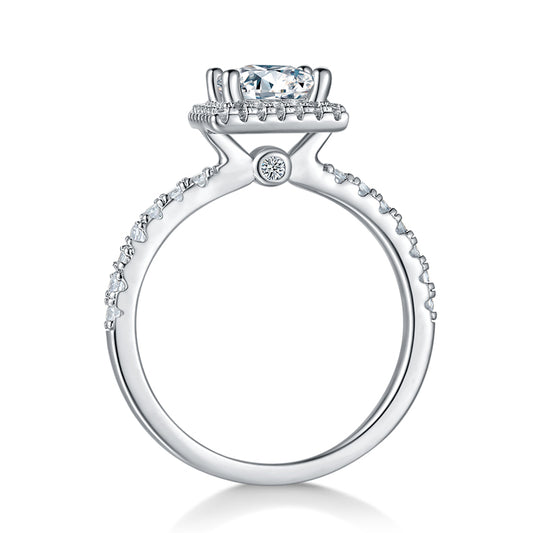 Square Moissanite Silver Ring – Platinum-Plated S925 | Light Luxury Jewelry