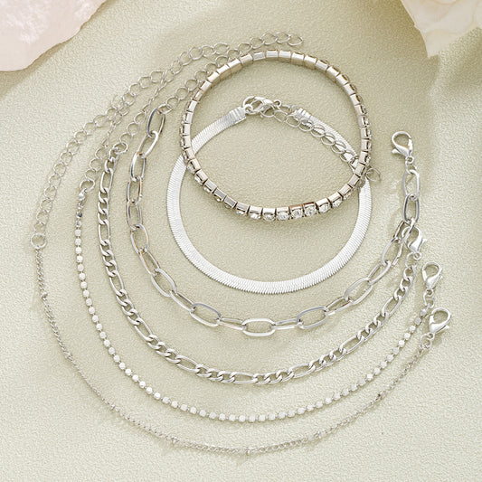 Zircon-inlaid Snake Chain Bracelet Set