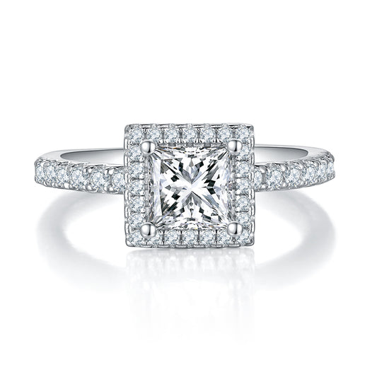 Square Moissanite Silver Ring – Platinum-Plated S925 | Light Luxury Jewelry