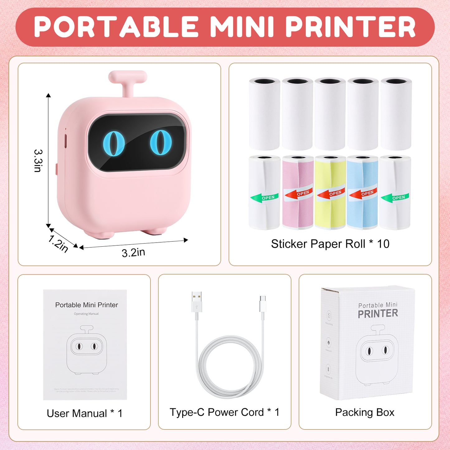 Thermal Mini Inkless Sticker Maker Printer (With Thermal Papers & Sticker Papers)